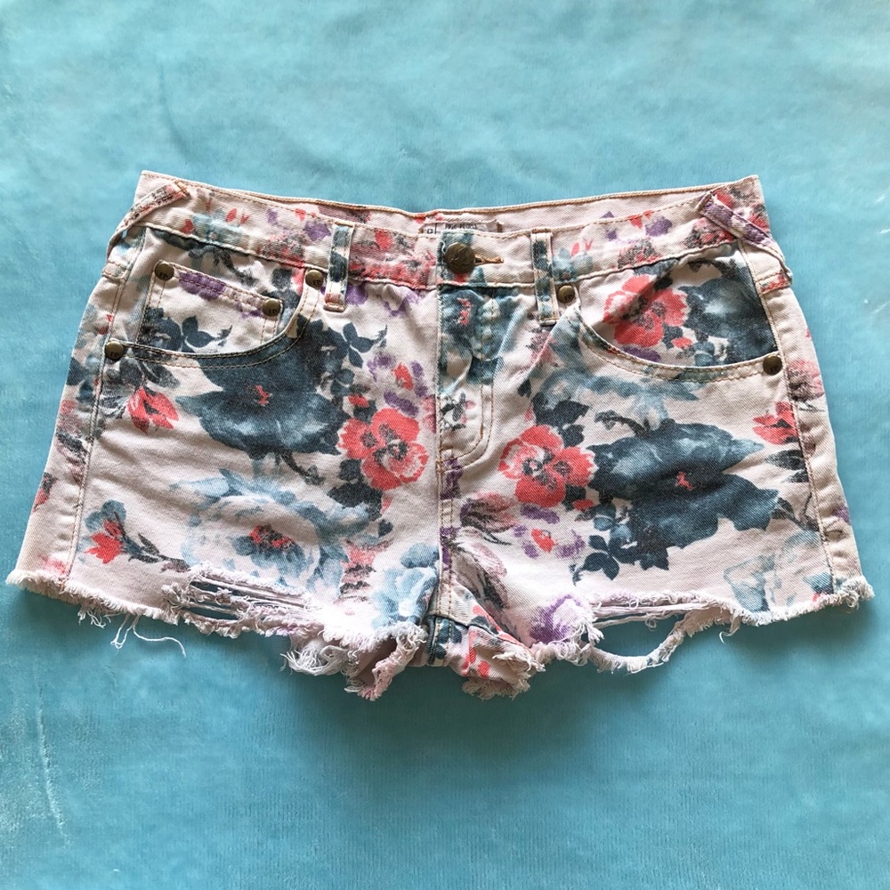 Free People Flower Pattern Jean Short Shorts